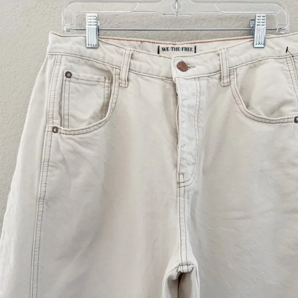 Free People Good Luck Barrel Jeans 29 Cream Milk Denim Curved Bow Leg Boho Chic - Picture 10 of 14
